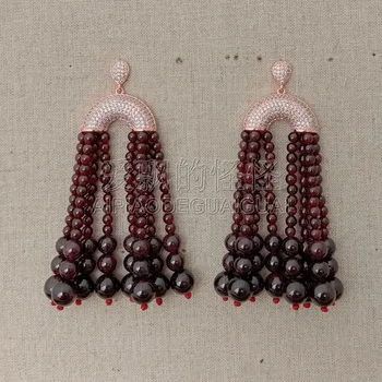 

E051617 Round Garnet CZ Golden Plated Earrings