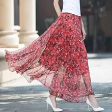 Летняя шифоновая юбка средней длины с длинными ретро-принтами, Сказочная большая пляжная юбка