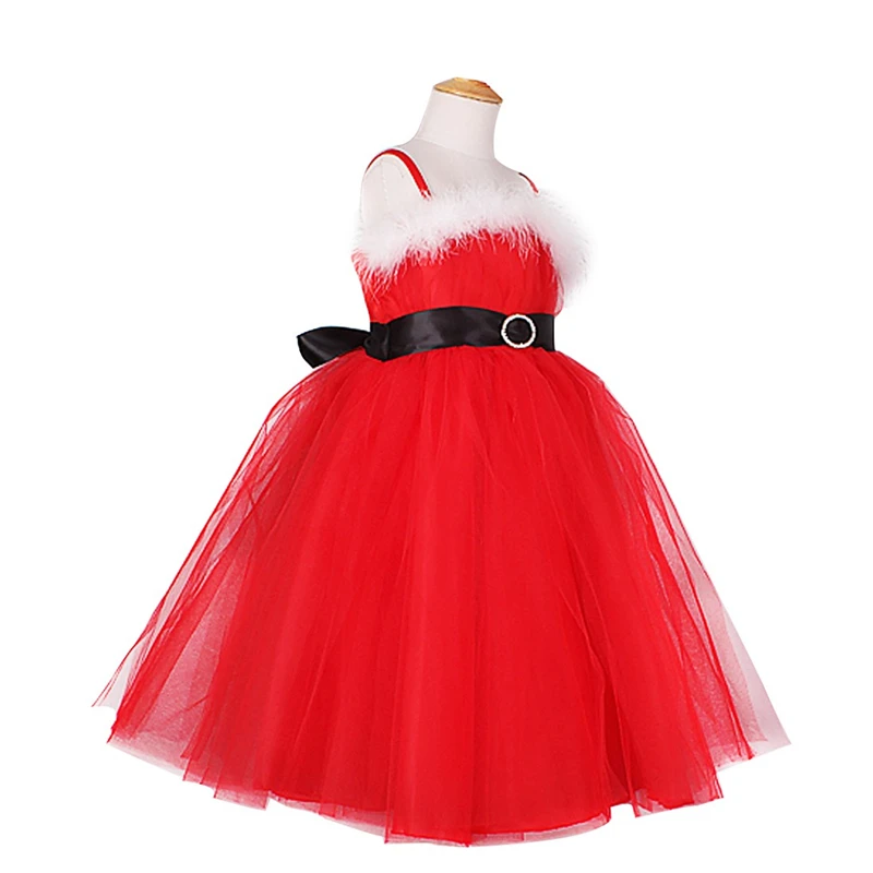 TiaoBug/детский красный фатиновый Рождественский костюм на бретельках для девочек; маскарадный костюм Санта-Клауса; праздничное платье принцессы