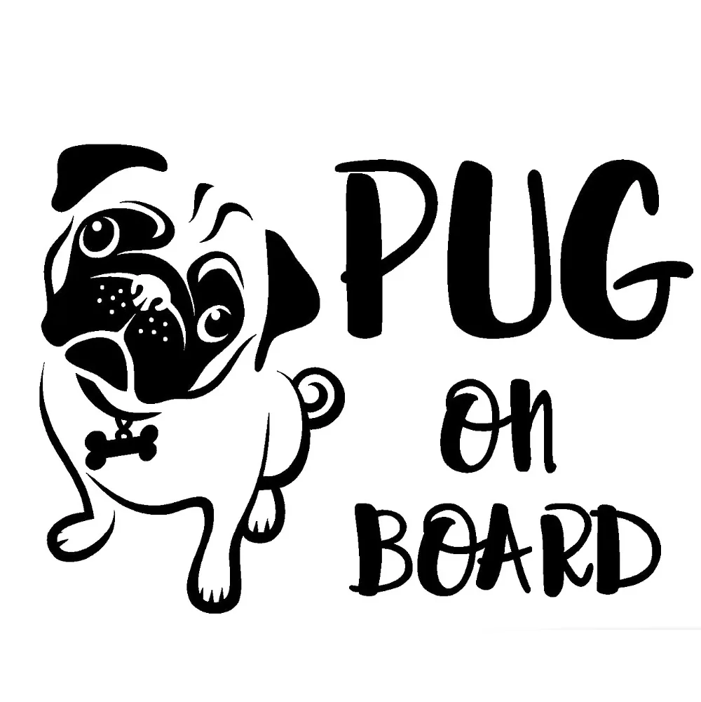 

27x19cm Pug On Board Vinyl Car Decal Stickers Fun Bumper Sticker Gift Window Decorative Car Decoration T047
