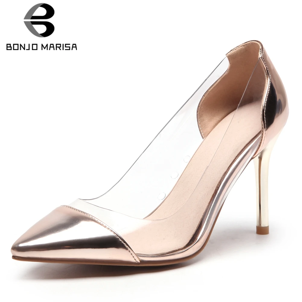

BONJOMARISA New Elegant Office Career Shallow Thin High Heels Pumps Pionted Toe Pumps Woman Office Shoes Women Plus Size 33-48