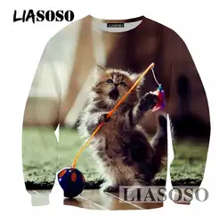 LIASOSO 2019 Демисезонный Для мужчин/Для женщин Свободный пуловер 3D печати кошка спортивной одежды с длинным рукавом Harajuku Стиль брендовая