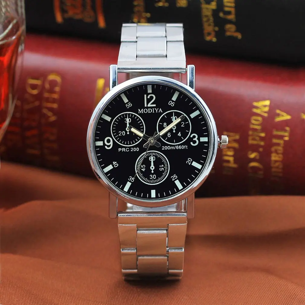 

Three-eye Steel Belt Fashion Casual Luxury Analog Quartz Watch Mens Watch with High Precision Gift Present
