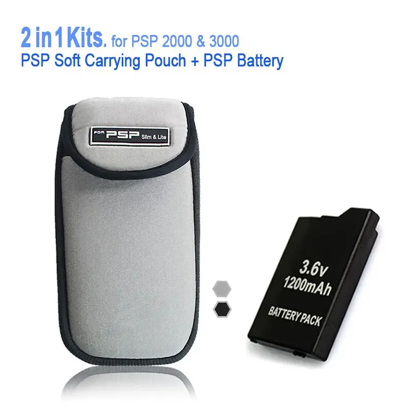 

Game accessories for One PSP Battery + One PSP Soft Travel Carrying Pouch, Case Bag For All SONY PSP-2000,3000