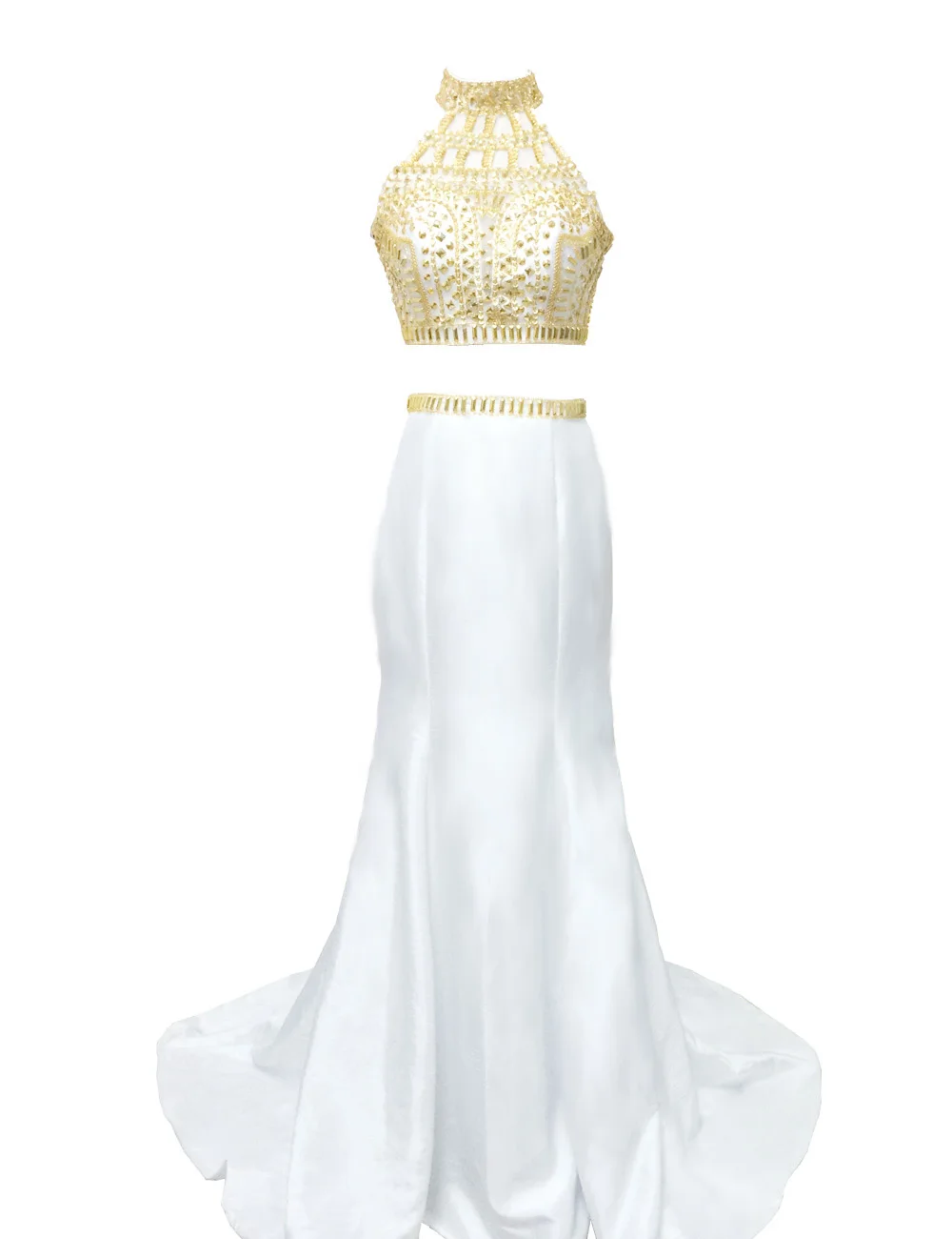 Real sample of two parts Prom Dress YNQNFS High Neck Sexy Side slits