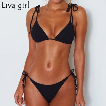 

Liva girl Sexy bandage Bikini woman Solid Color Brazilian Padded Swimwear Set Maillot De Bain Femme Swim Wear Bathing Suit