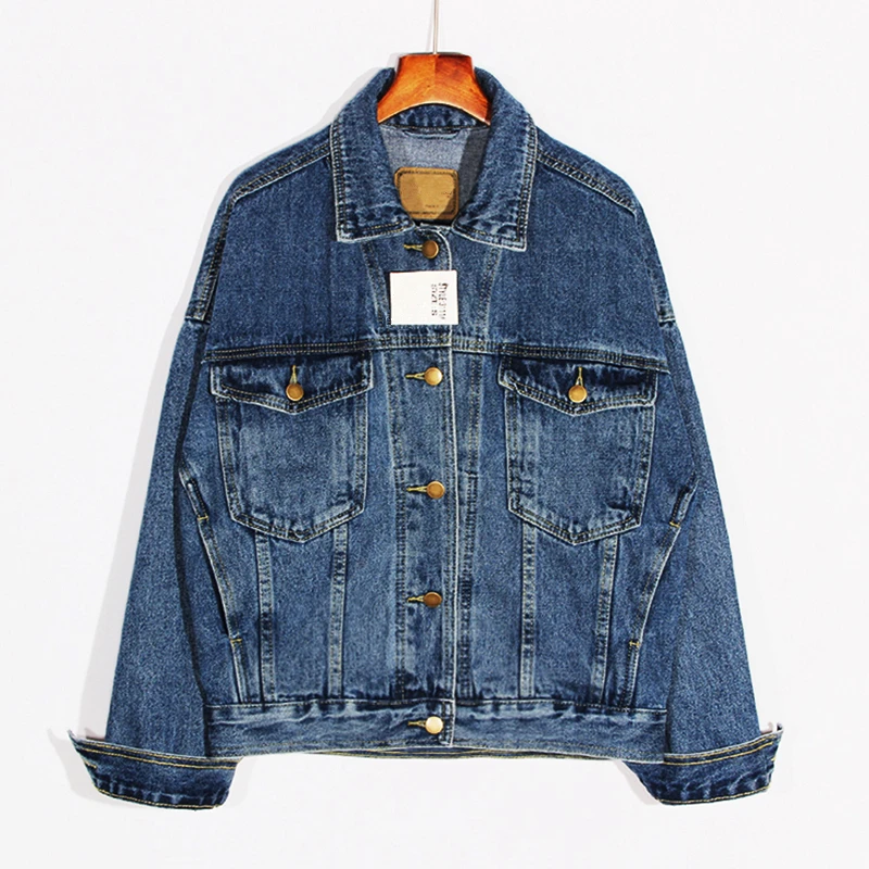 2018 Fashion Women BF Demin Jackets Blue Long Sleeve New Autumn Thick Loose Casual Jeans Coats Femme Plus Size Wide Wasited photo