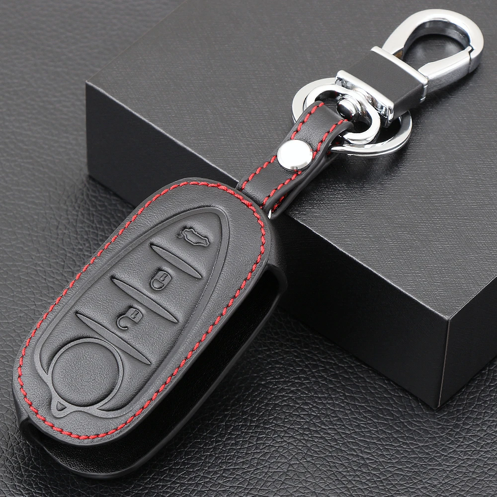 1X Genuine Leather Car Key Cover Holder Key Fob Case Shell Bag Universal For Car