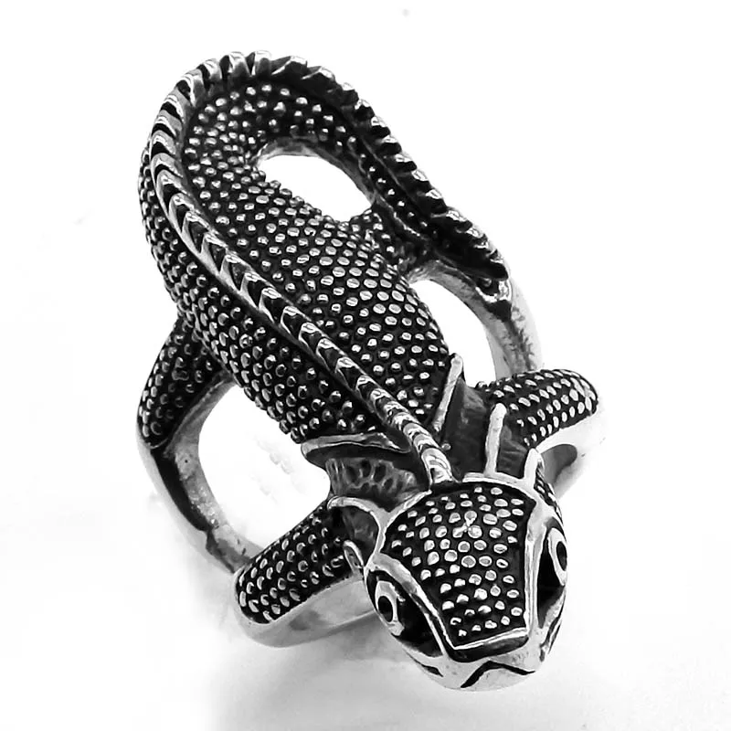 AMUMIU изготовлен из древнего серебра покрытое металлом металлические кольца с ящерицей Для мужчин в стиле панк Рок Байкер кольцо для Для женщин Ювелирное Украшение с изображением животных, сома Кольцо C логотипом отличный подарок R016