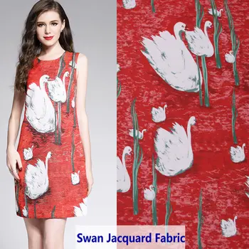 

European style swan jacquard fabric,125*148cm 1 piece women dress brocade polyester fabric, red color swan tissus DIY clothing