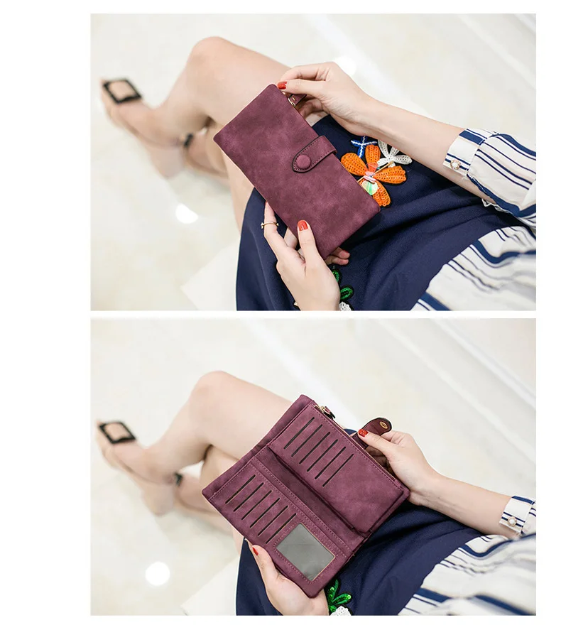 MJ Women Leather Wallets Matte PU Leather Long Wallet Lady's Brand Design Bi-Fold Clutch Purse Coin Pocket Multiple Card Holder (25)