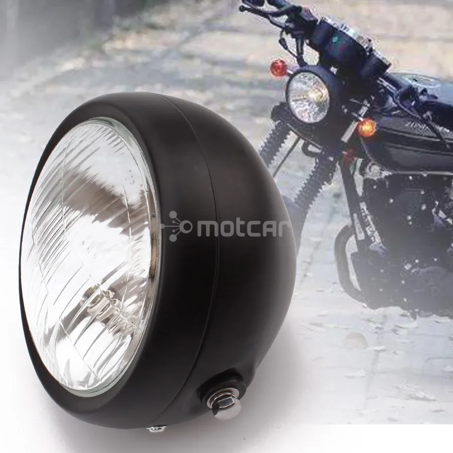 

Motorcycle Headlight Black Metal Retro Halogen Front Light 12V Fits For CG125 GN125 CB CL Yamaha Suzuki Cafe Racer Bobber Custom