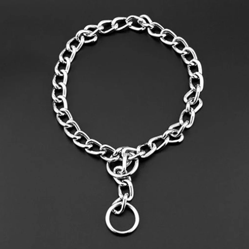 

Metal Stainless Steel Chain Dog Collar Double Row Chrome Plated Choke Training Show Collar Adjustable Safety Control