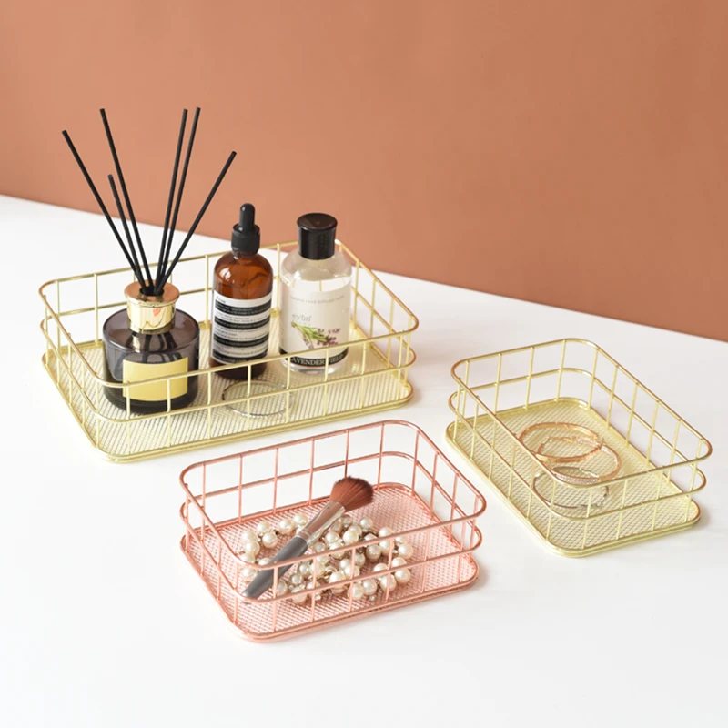 2PCs Ins Nordic Cosmetic Storage Box Desktop Bedroom Jewelry Makeup Skin Care Lipstick Brush Basket Office Sundries Organizer