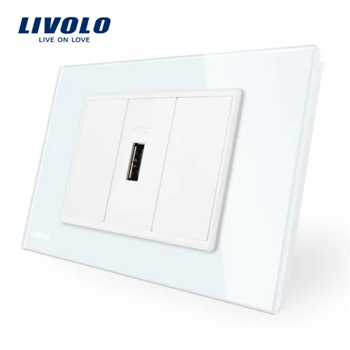 Livolo 1 банда USB зарядное устройство(5 В 2.1A), белая стеклянная панель 1 порт USB, настенный USB разъем питания, VL-C91USB-11 - Тип: White