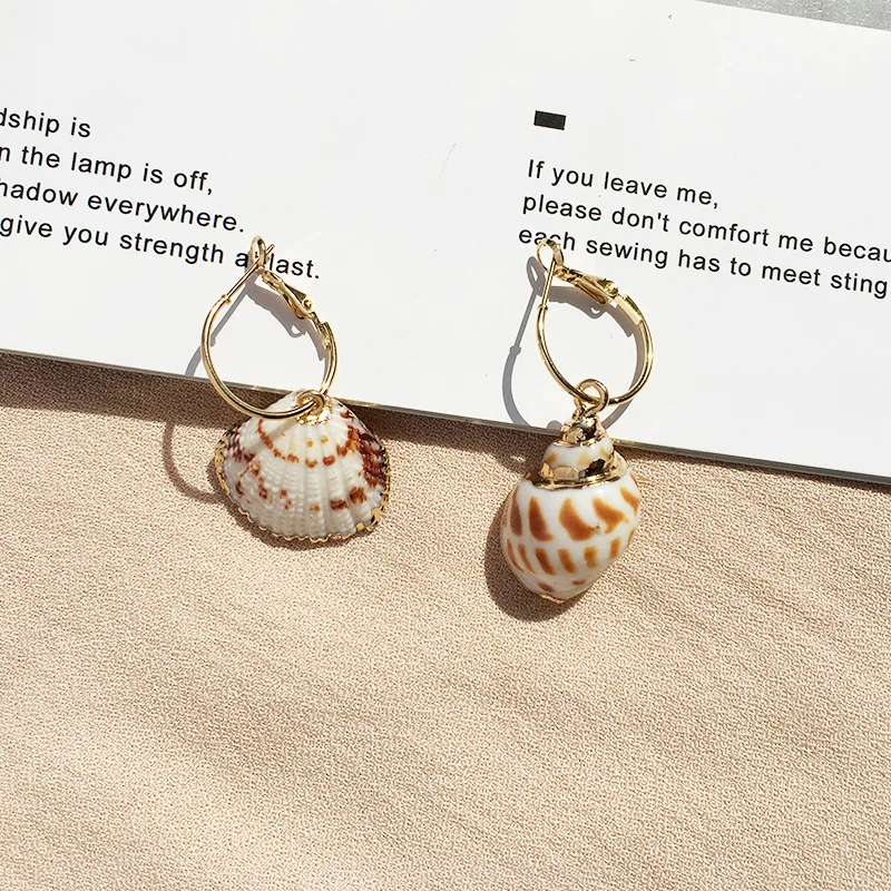 

New Design Natural Irregular Conch Shell Earring Women Geometric Circle Drop Earrings 2019 Gold Color Fashion Asymmetry Jewelry