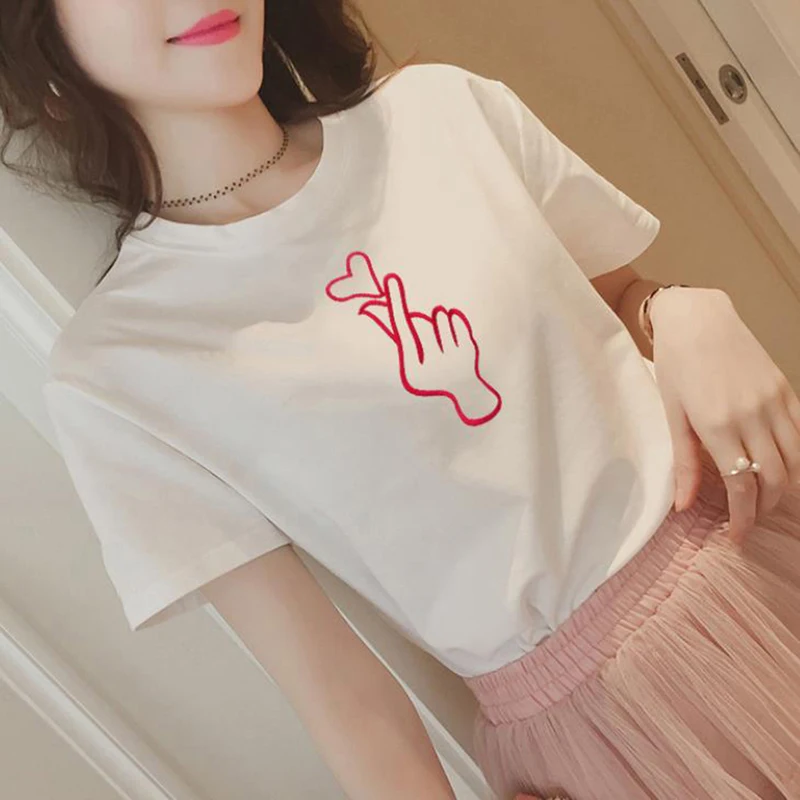 Summer Couples Lovers T-Shirt For Women Casual White Tops Tshirt Women T Shirt Love Heart Embroidery Print T-Shirt Female Summer Couples Lovers T-Shirt For Women Casual White Tops Tshirt Women T Shirt Love Heart Embroidery Print T-Shirt Female
