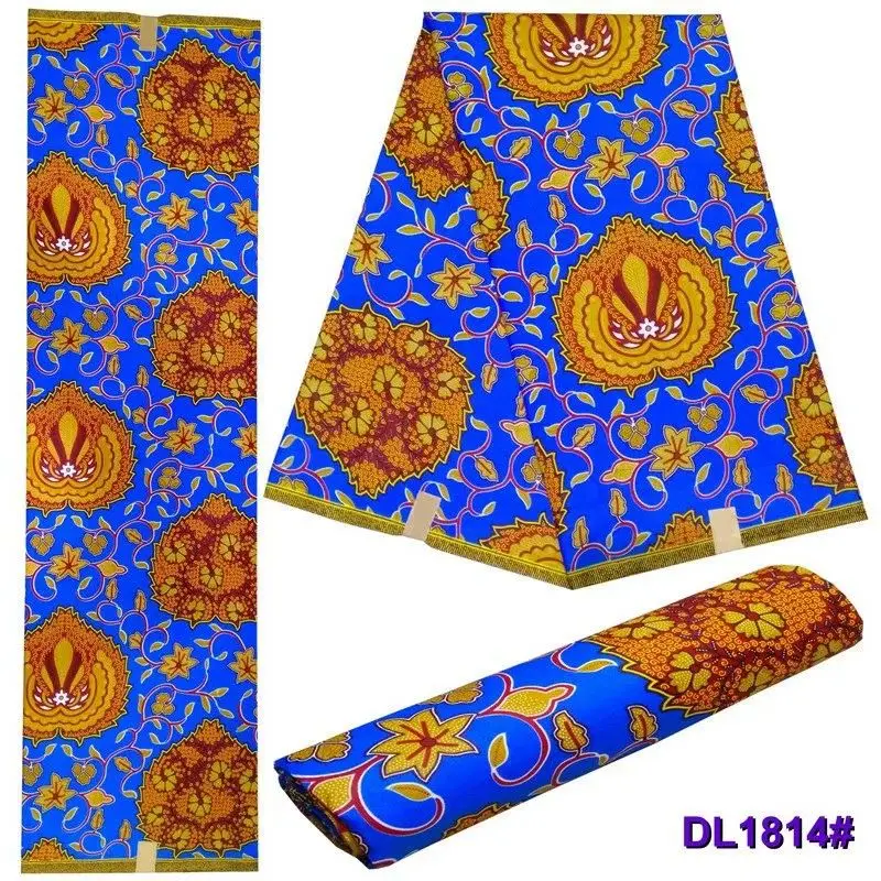 

6 Yards/pc Hot sale yellow printed pattern blue batik wax african cotton fabric for clothes LB27