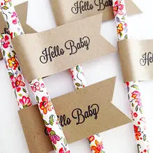 На заказ текст Hello Baby бумага цветочные соломинки с флагами baby shower/oh baby/деревенский/современный сад вечерние Вечеринка Посуда для напитков инструменты