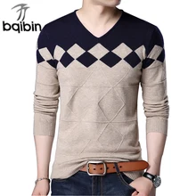 Новая весенняя Повседневная брендовая одежда мужские свитера с v-образным вырезом Slim Fit Мужской пуловер хлопок вязаный свитер M-3XL