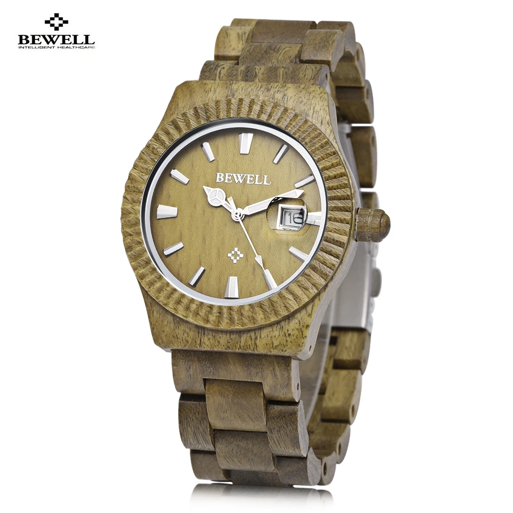 

Bewell ZS - W064A Men Wooden Quartz Watch Luminous Date Japan Movt Water Resistance Wristwatch