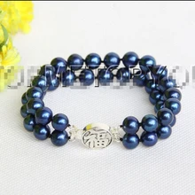 " 10 мм 2row круглый темно-синий пресной воды жемчуг браслет E3828(C0322