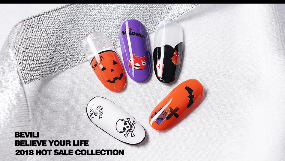 Хэллоуин водные переводные наклейки для ногтей Череп Призрак клоун Водные Наклейки лак для ногтей украшение слайдер YB181-YB192