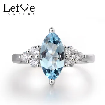 

Leige Jewelry Wedding Engagement Rings Natural Aquamarine Ring Career OL Style Marquise Cut Gems 925 Sterling Silver Ring