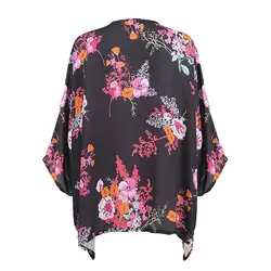 EAS-Для женщин Цветочные Сыпучие кимоно кардиган бохо шифон куртка Пальто Блузка