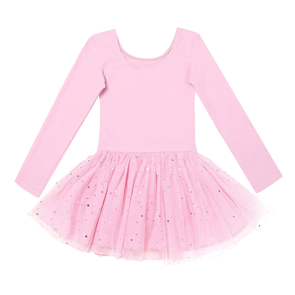 Детское балетное платье-пачка для девочек танцевальная одежда, платье для девочек, балетное платье с длинными рукавами, блестящая сетка балетные и гимнастические трико, платье - Цвет: Pink