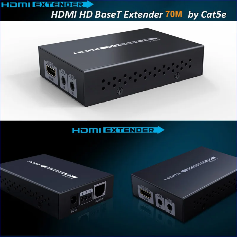 HDBaseT HDMI удлинитель по cat5e/6 кабель HDMI удлинитель ИК Контроль HDMI 1,4 В до 70 м 3D 4 к x 2 к с 12 В адаптер питания