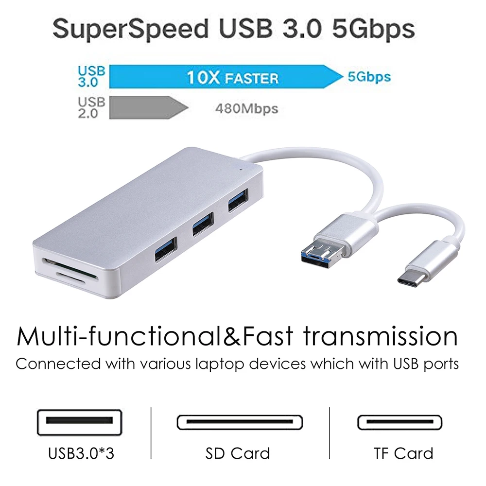 USB 3,0 Тип C микро-концентратор-картридер сплиттер мульти Spliter концентратор комбинированный концентратор многопортовый Интерфейс адаптер