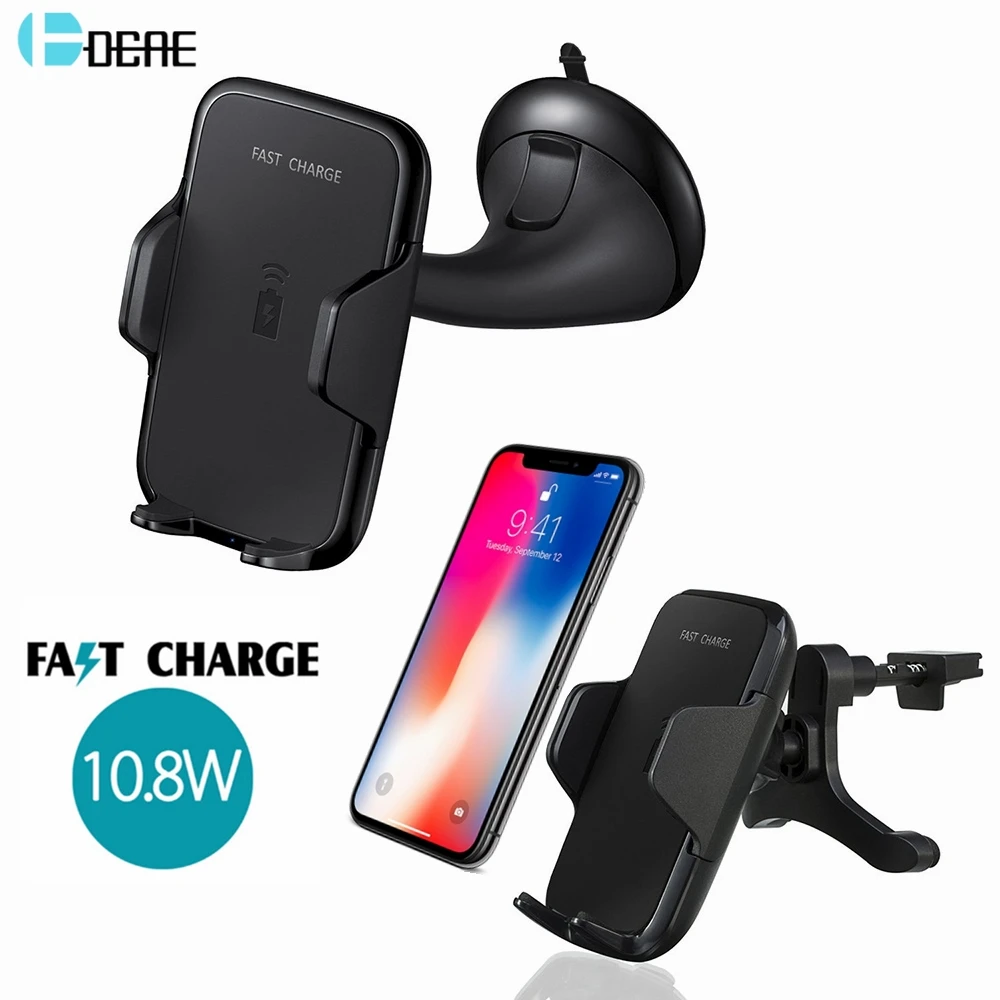 DCAE Car Mount 10W Fast Qi Wireless Charger Charging Pad for iPhone XS MAX XR X 8 Samsung S8 S9 Note 9 8 Car Suction Mount Stand