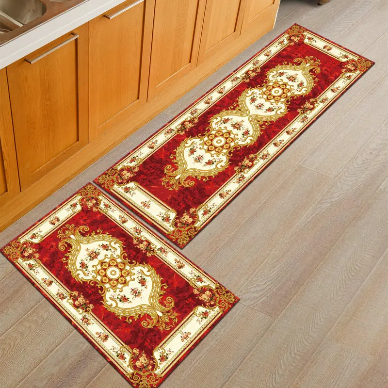 European Style Floral Printed 3D Rugs Anti-Slip Area Door Mats for Kitchen Living Room Bedroom Carpets Elegant Floor Rugs Mats