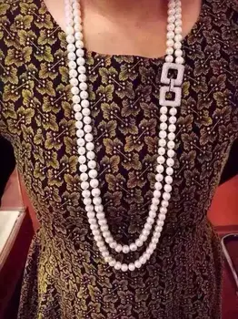 

AA7-8mm double row white freshwater pearl necklace plating inlay zircon earring