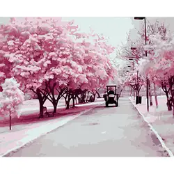 Cherry Blossom уличные пейзажи DIY цифровая картина маслом номера современные стены книги по искусству холст живопись уникальный подарок домашний