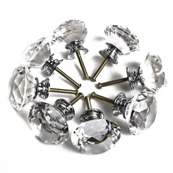 

16X 40MM Clear Diamond Crystal Glass Door Knobs Drawer Cabinet Furniture Kitchen