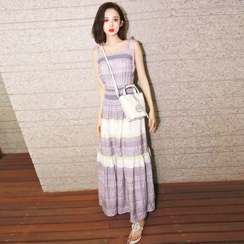 

Elegant Embroidery Women Dress 2019 Spaghetti Strap Sleeveless A-line Tank Dress Ladies Hit Colors Midi-long Summer Vest Dress