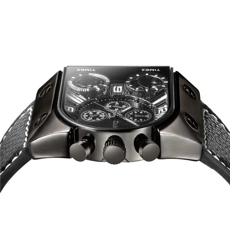 Oulm Men's Watches Mens Quartz Casual Leather Strap Wristwatch Sports Man Multi-Time Zone Military Male Watch Clock relogios