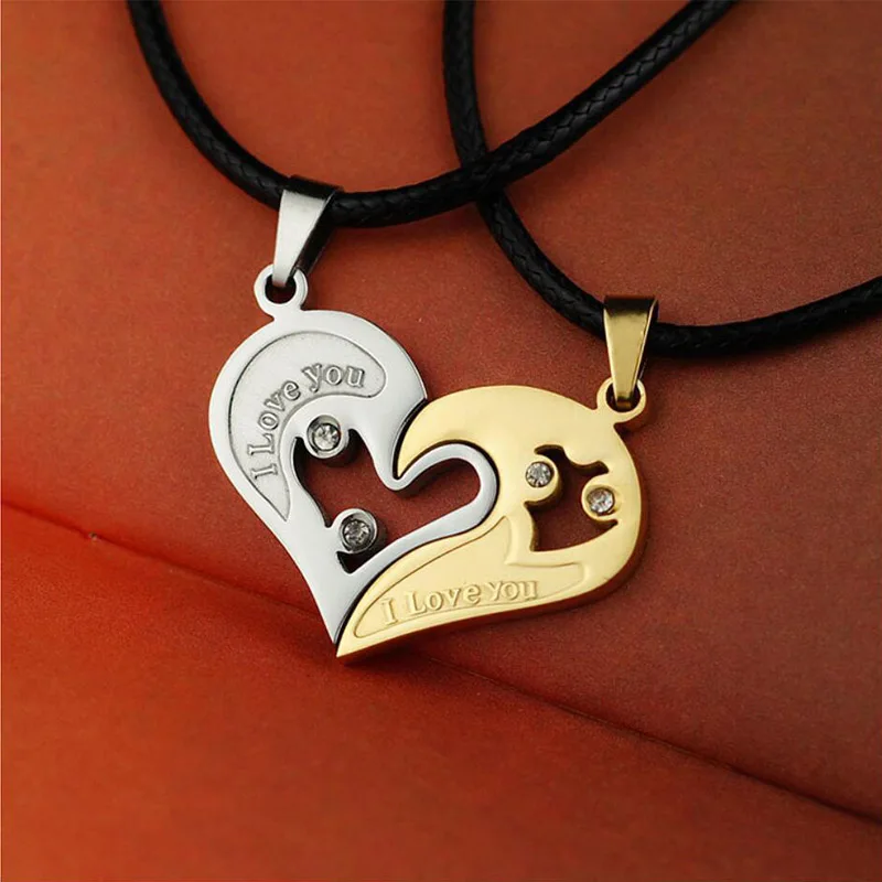 

2 PCS Stainless Steel Lover Couple Necklace I Love You Heart Pendant Gift Necklaces&Pendants Unisex Lovers Valentine's Present