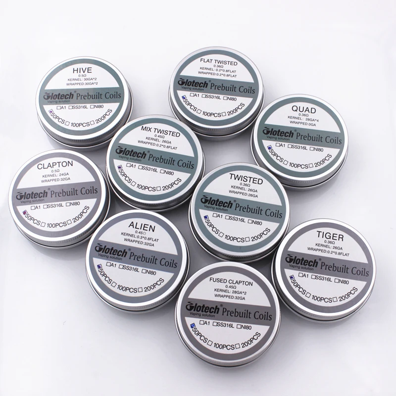 Glotech 50pcs A1 316L Alien Tiger Fused Clapton Premade Coils Hive Twisted Mixed Twisted Prebuilt Coil for DIY RDA RBA Atomizer Glotech 50pcs A1 316L Alien Tiger Fused Clapton Premade Coils Hive Twisted Mixed Twisted Prebuilt Coil for DIY RDA RBA Atomizer