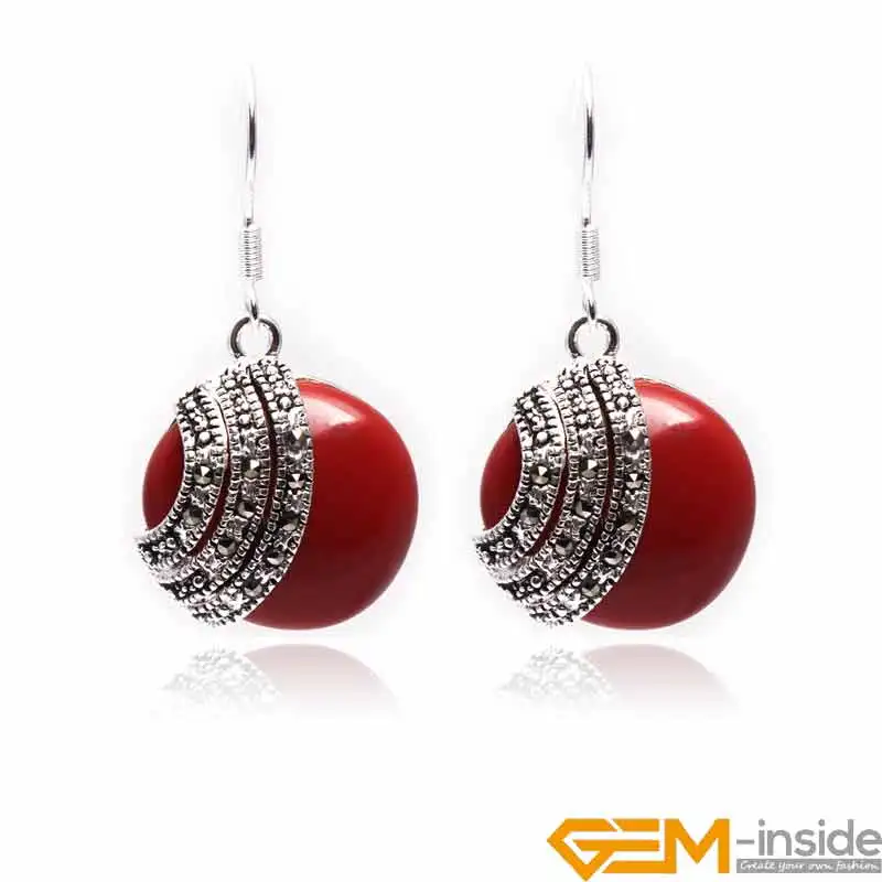 

28mm Coin Stone Beads Tibetan Silver Earrings Jewelry Long Earrings Female Valentine Gift Wholesale