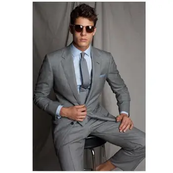

Men Suit Custom Made Tuxedos Tailcoat Light Grey Notched Lapel Groomsman Wear Two-piece Wedding Suits For Man (jacket+pants)