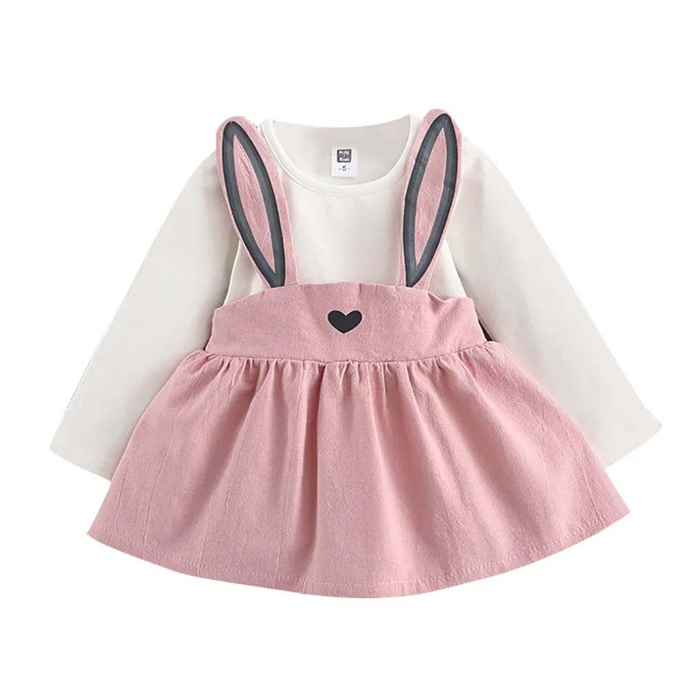 

0-3 Years Old Autumn Baby Kids Toddler Girl dress Cute Rabbit Bandage Suit Mini Dress