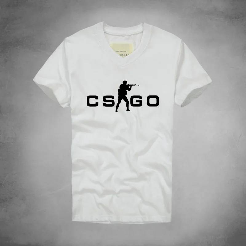 

CS GO High Quality Cotton White T-Shirt Men v-Neck with Black 2016 Men Fashion tshirts Brand in Fashion Cotton Teeshirt 3XL