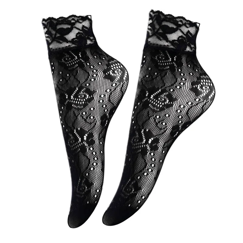 Винтажные кружевные носки для женщин, летние тонкие короткие носки до щиколотки, Harajuku уличная одежда, эластичная прозрачная сетка, носки, Calcetines Mujer