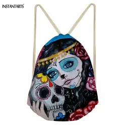 INSTANTARTS Drawstring сумка Для женщин модные мужские Мини Прохладный Череп Рюкзак супер легкий Фитнес Тюльпан мешок путешествия детская сумка Skachel