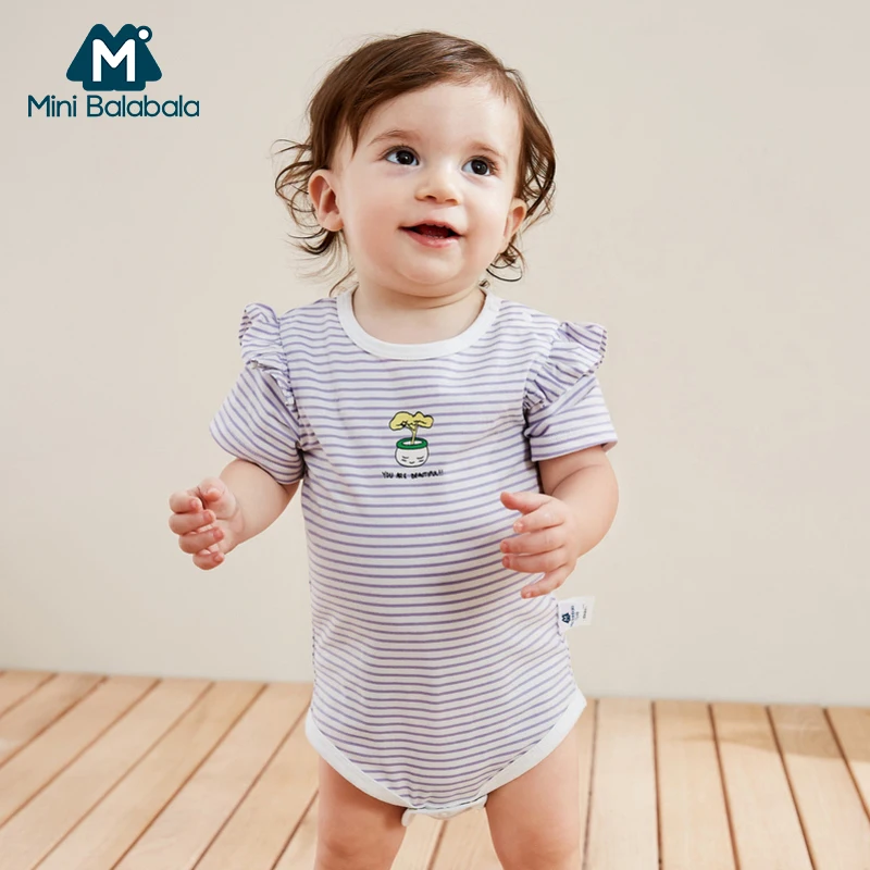 Детские комбинезоны Mini balabala хлопковый боди в полоску с короткими рукавами для