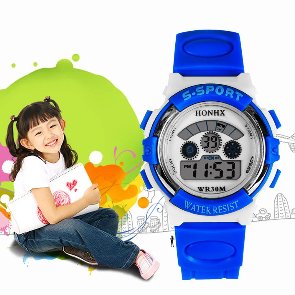 HONHX модные детские часы детские цифровые часы светодиодный студенческие светодиодные часы детские спортивные непромокаемые наручные часы