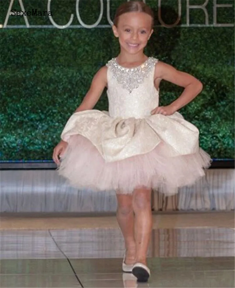 

]Baby Girls Pageant Dresses Puffy Tulle And Lace Kids Girl Birthday Party Christmas Communion Gown Beads Flower Girl Dess
